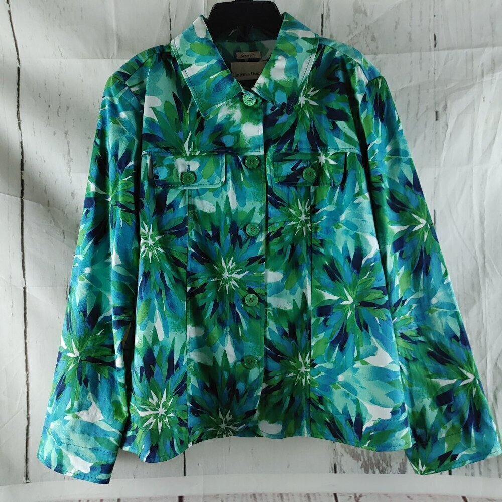 Draper's & Damon's Multicolor Leaf Floral Blazer Blouse Womens Size M/L